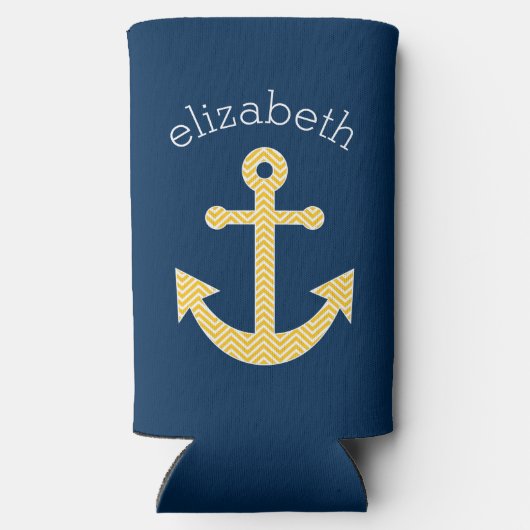 ネイビー航海のイエローシェブロン模様のいかり スリム缶クーラー (裏面)