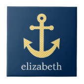 ネイビー航海のイエローシェブロン模様のいかり タイル (正面)