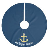 ネイビー航海のイエローシェブロン模様のいかり ブラッシュドポリエステルツリースカート (正面)