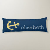 ネイビー航海のイエローシェブロン模様のいかり ボディピロー (裏面)