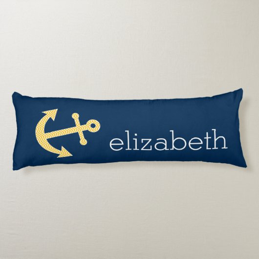 ネイビー航海のイエローシェブロン模様のいかり ボディピロー (裏面)