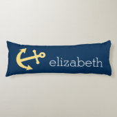 ネイビー航海のイエローシェブロン模様のいかり ボディピロー (正面)