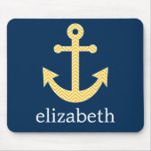 ネイビー航海のイエローシェブロン模様のいかり マウスパッド (正面)