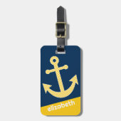 ネイビー航海のイエローシェブロン模様のいかり ラゲッジタグ (正面縦)