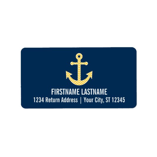 ネイビー航海のイエローシェブロン模様のいかり ラベル (正面)