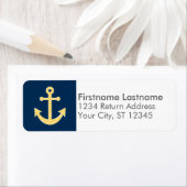 ネイビー航海のイエローシェブロン模様のいかり ラベル (インサイチュ)