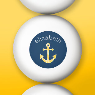 ネイビー航海のイエローシェブロン模様のいかり 卓球ボール