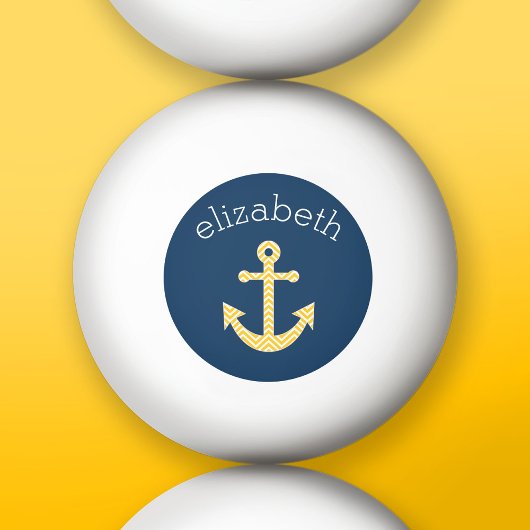 ネイビー航海のイエローシェブロン模様のいかり 卓球ボール