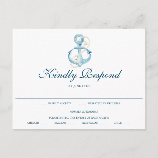 ネイビー航海のウェディングRSVPポストカード ポストカード (正面)