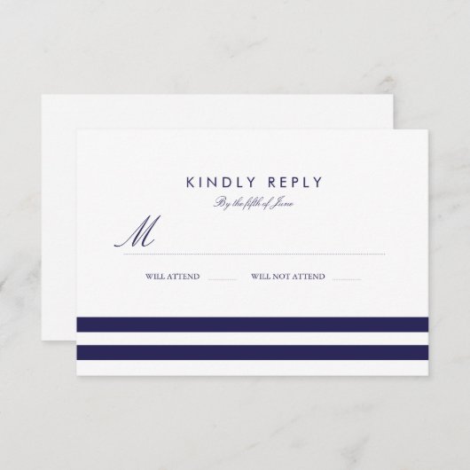 ネイビー航海のウェディングRSVP 出欠カード (正面/裏面)