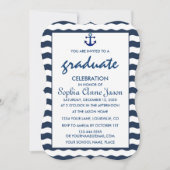 ネイビー航海のウェーブいかり卒業お祝い 招待状 (正面)