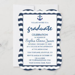 ネイビー航海のウェーブいかり卒業お祝い 招待状