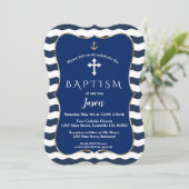 ネイビー航海のウェーブズいかり金ゴールドボーイバプテスマ 招待状 (スタンド正面)