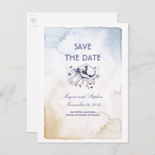 ネイビー航海のウォーターの色 – Octopus日付を保存 案内ポストカード (正面/裏面)