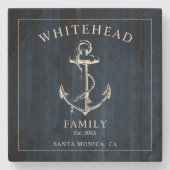 ネイビー航海のウッドいかりファミリーモノグラム ストーンコースター (正面)