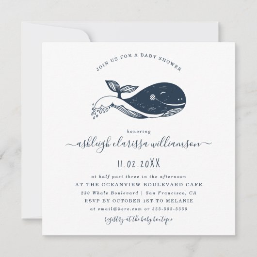 ネイビー航海のエールベビーシャワースクエア招待状 招待状 (正面)