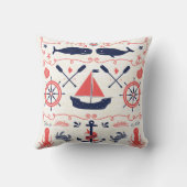 ネイビー航海のコーラルボーイ子供部屋ベビー誕生スタット クッション (裏面)