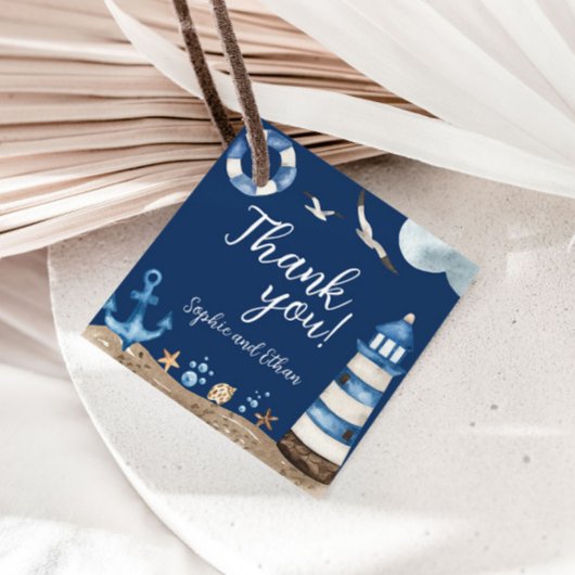 ネイビー航海のサンキューベイビーシャワーメッセージカード フェイバータグ
