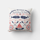 ネイビー航海のサンゴ子供部屋男の赤ちゃん誕生スタット クッション (正面)