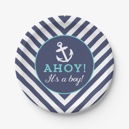 ネイビー航海のシェブロン赤ちゃんシャワー紙プレート ペーパープレート (正面)