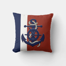 ネイビー航海のシップの車輪/いかり赤装飾用クッション クッション