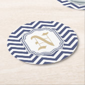 ネイビー航海のシボロン・モノグラーム ラウンドペーパーコースター (アングル)