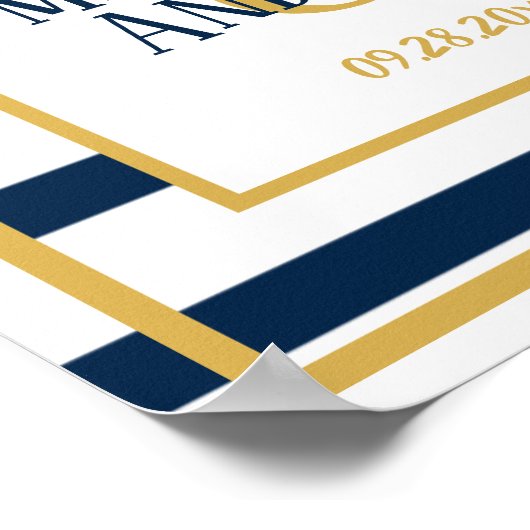 ネイビー航海のストライプズのカスタムウェディング ポスター (角)