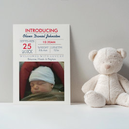 ネイビー航海のストライプフォトベビー発表 案内状