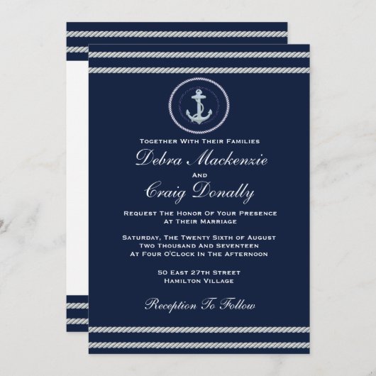 ネイビー航海のズのいかり結婚 招待状 (正面/裏面)