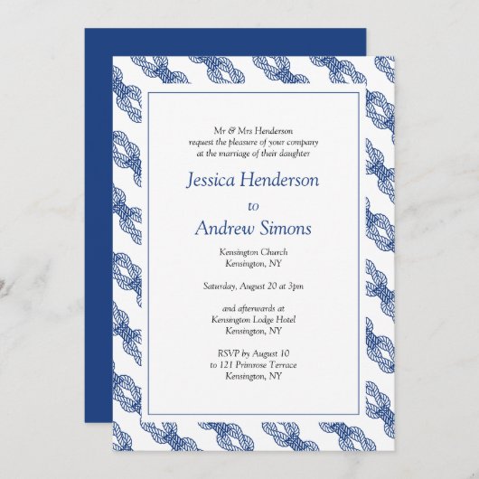 ネイビー航海のセーリングロ結婚ープ 招待状 (正面/裏面)