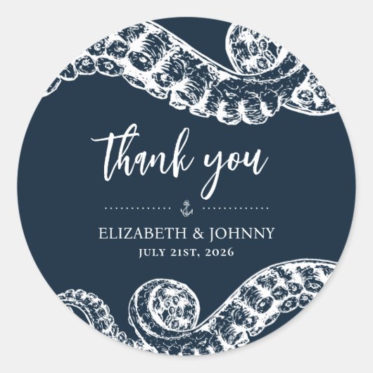 ネイビー航海のタコのギフトスタンプ ラウンドシール (正面)