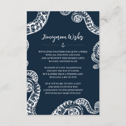 ネイビー航海のタコ私たちのハネムーンウィッシュカード エンクロージャーカード (正面)