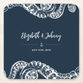 ネイビー航海のタコ結婚の紙コースター スクエアペーパーコースター (正面)