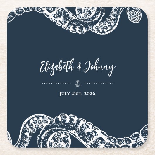 ネイビー航海のタコ結婚の紙コースター スクエアペーパーコースター (正面)