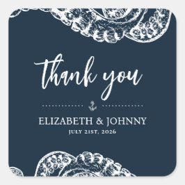 ネイビー航海のタコ結婚式の引き出物シール スクエアシール