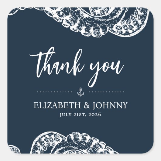 ネイビー航海のタコ結婚式の引き出物シール スクエアシール (正面)