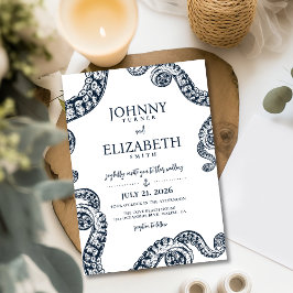 ネイビー航海のタコ触手結婚式招待状 招待状