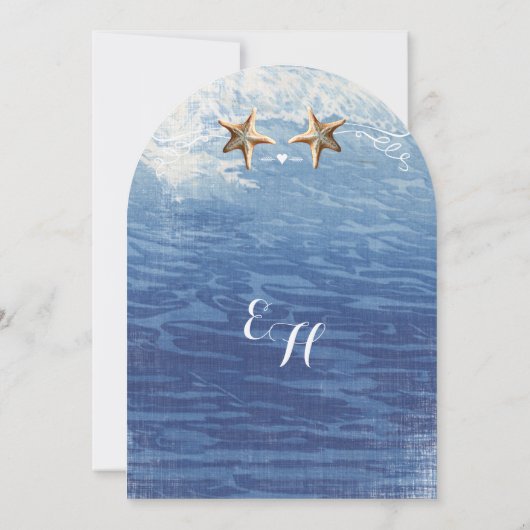 ネイビー航海のデスティネーションズビーチ結婚スターフィッシュ 招待状 (裏面)