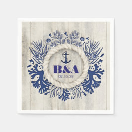 ネイビー航海のド素朴ライトウッドビーチ結婚式 スタンダードカクテルナプキン