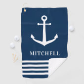 ネイビー航海のネームパーソナライズされたボートいかり ゴルフタオル (インサイチュ)