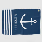 ネイビー航海のネームパーソナライズされたボートいかり ゴルフタオル (横)