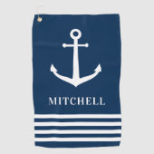 ネイビー航海のネームパーソナライズされたボートいかり ゴルフタオル (正面)