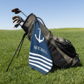 ネイビー航海のネームパーソナライズされたボートいかり ゴルフタオル (グリーン)