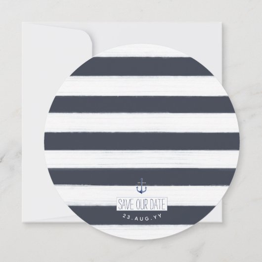 ネイビー航海のノット水色いかり日付の保存 招待状 (裏面)