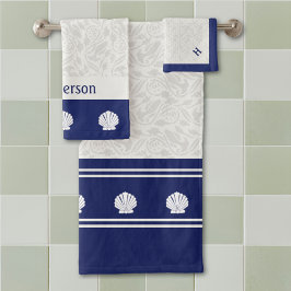 ネイビー航海のバスタオオルセットの貝殻 バスタオルセット