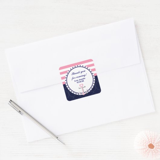 ネイビー航海のピンクいかりパーティー特典ステッカー スクエアシール (封筒)