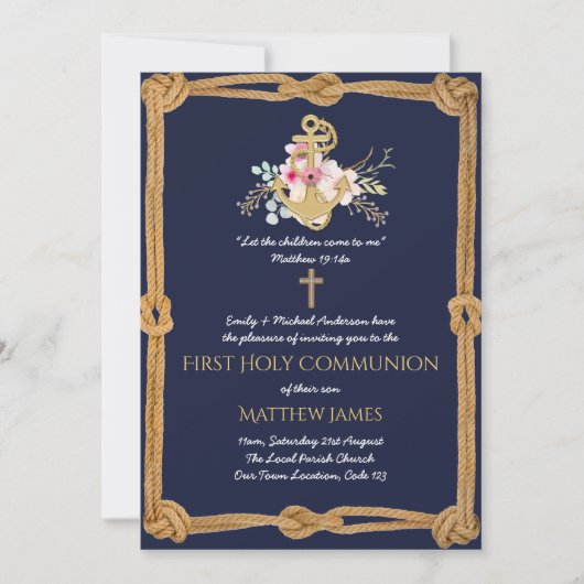 ネイビー航海のファースト・コミュニオンボーイ・ガール・招待状 招待状 (正面)