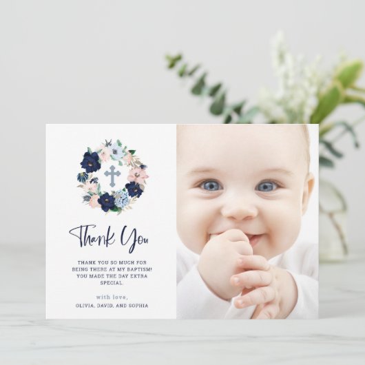 ネイビー航海のフローラとホワイト|写真バプティスマ サンキューカード (スタンド正面)