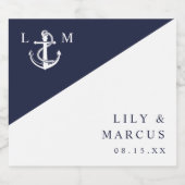 ネイビー航海のブモダンエレガント・モノグラム結婚ズ スパークリングワインラベル (シングルラベル)