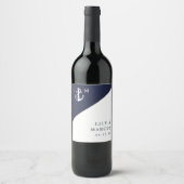 ネイビー航海のブモダンエレガント・モノグラム結婚ズ ワインラベル (正面)